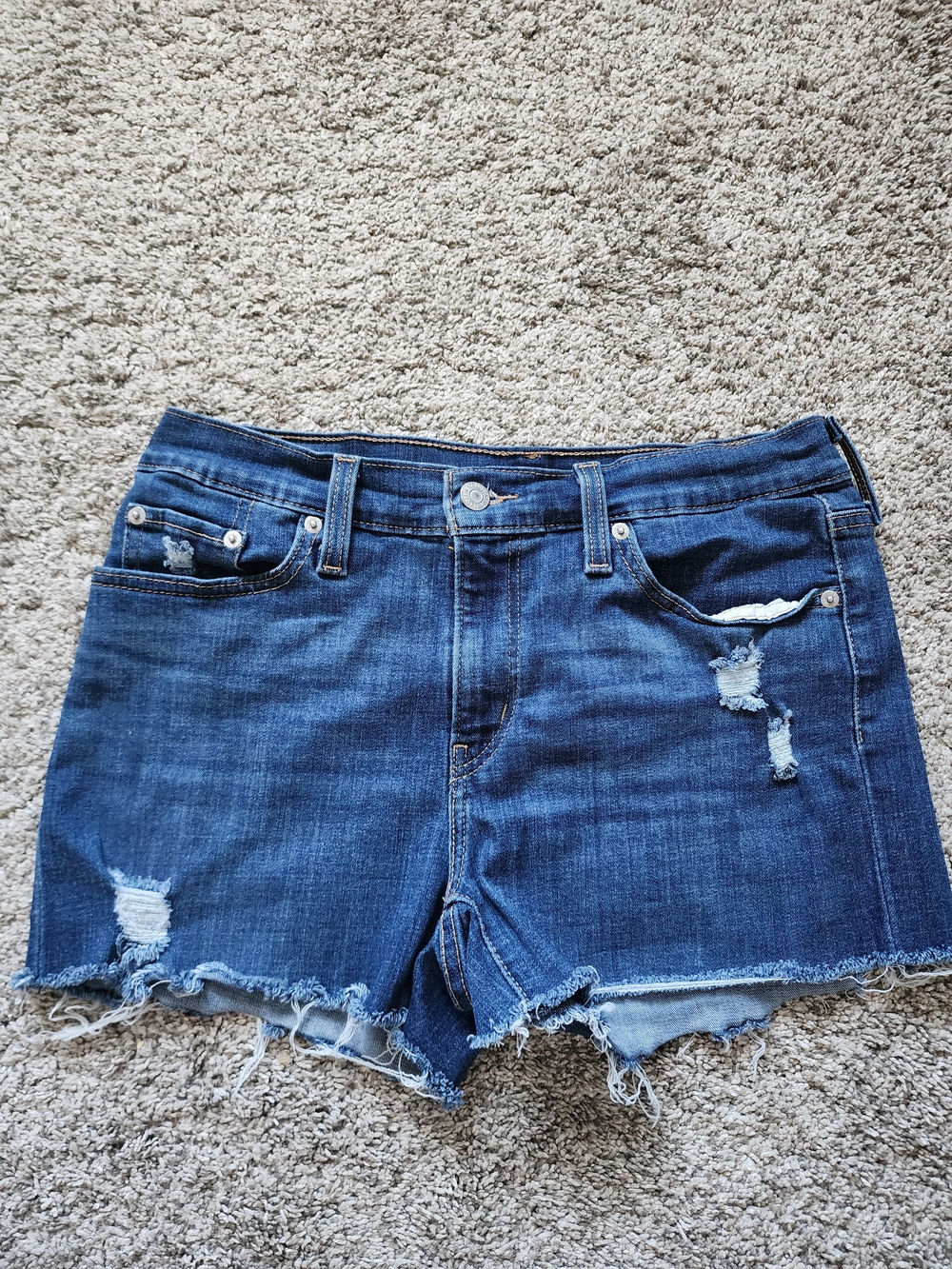Levi's Mid Length Denim Shorts 29 Distressed Raw Hem